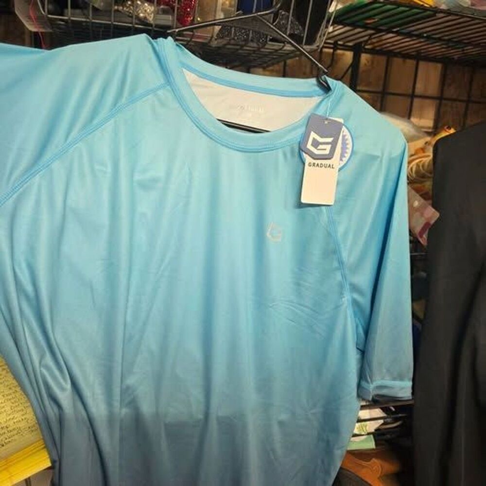 AT-1 Men’s Blue Ombre Swim Shirt - Sun Protection Rash Guard